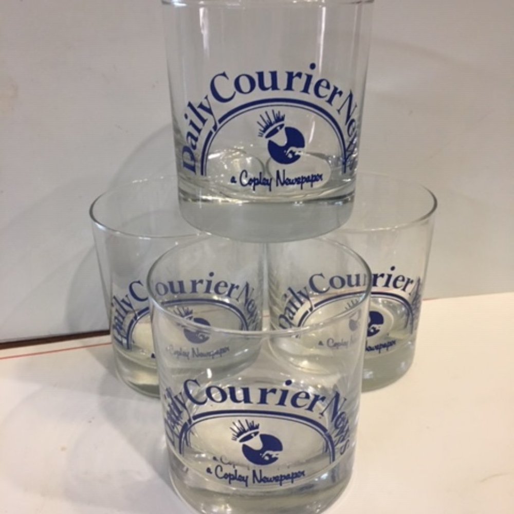 Set of 4 Copley Newspaper Daily Courier News Ca. Whiskey Glasses 3.5"